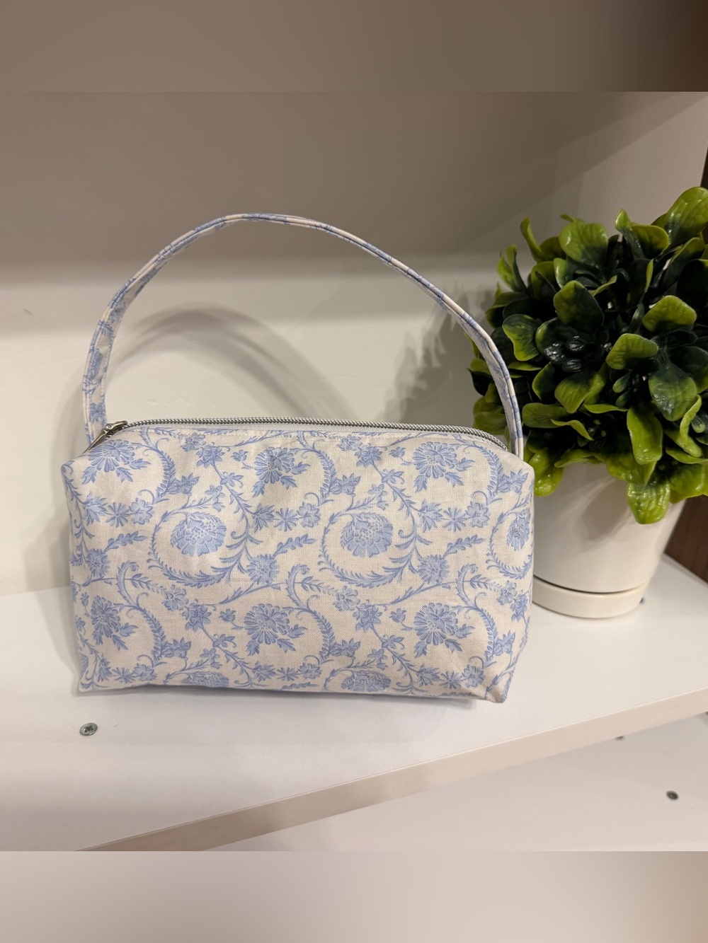 Blue Floral Cosmetic Wristlet Pouch